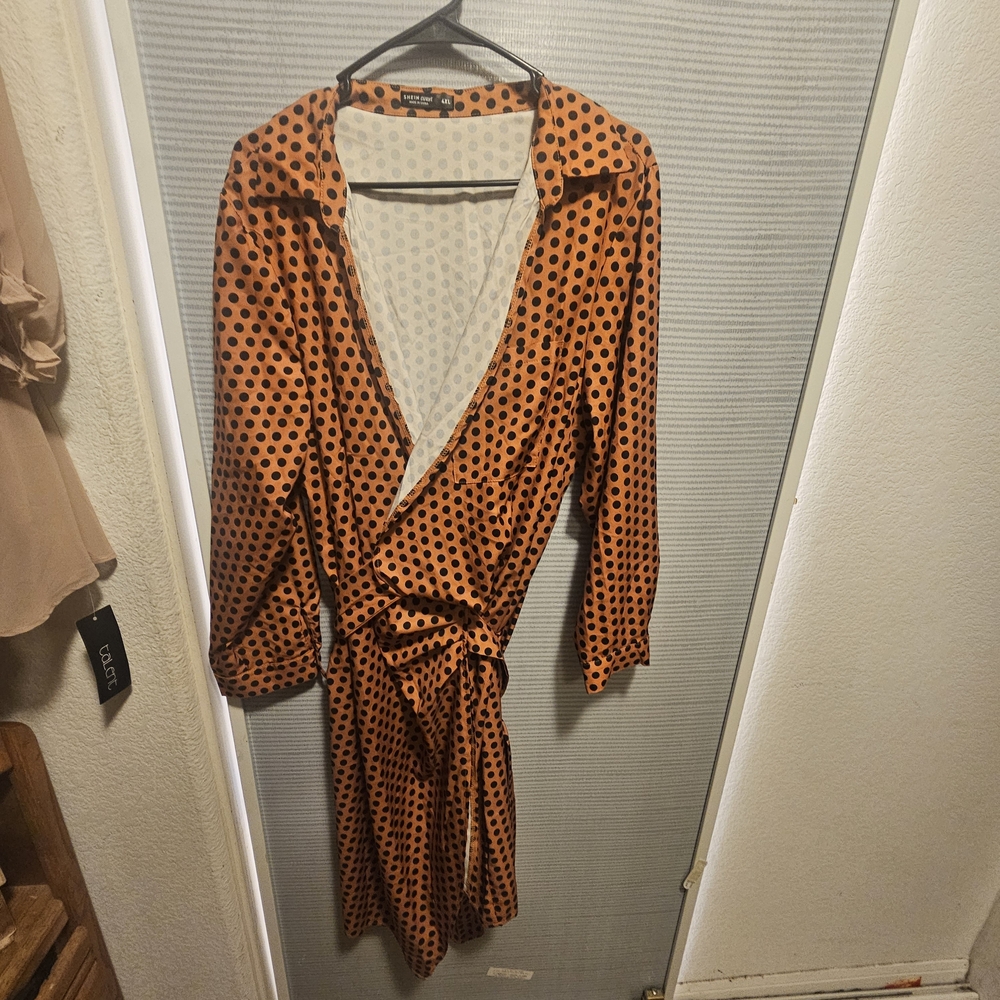SHEIN Orange Polka Dot Midi Wrap Dress